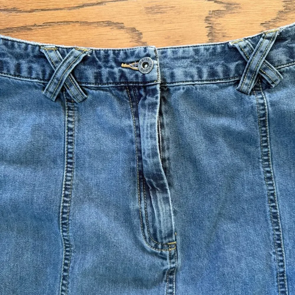 Y2K Vintage Denim Skirt Size 10 High Waist A-Line Midi 90s Cottage Boho
